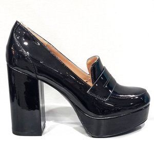 New Black Patent Platform Chunky High Heel Penny Loafers Pumps